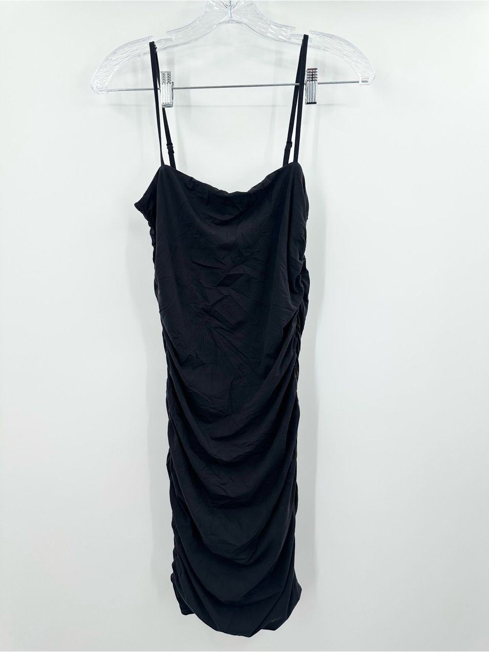 Lululemon Wundermost Ultra Soft Nulu Ruched Black Spaghetti Strap Dress Medium‎